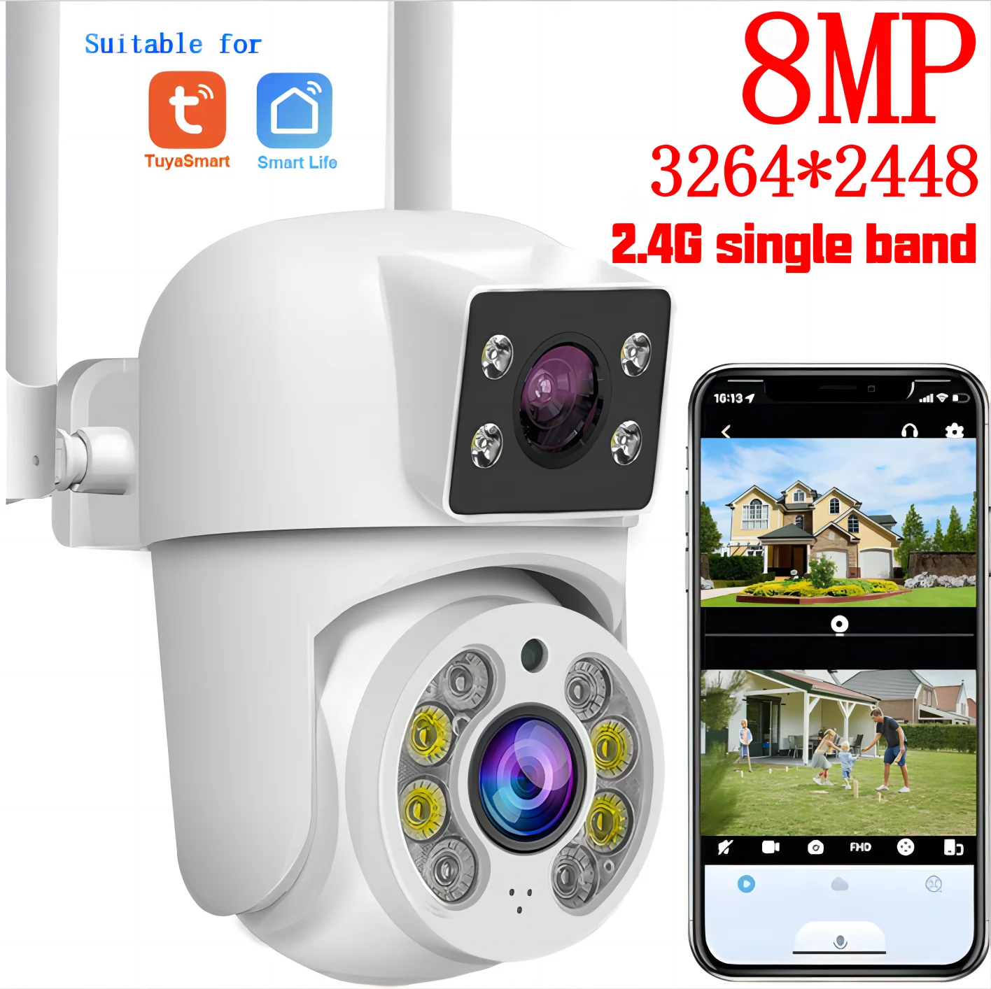 Tuya 8MP WIFI IP Camera PTZ Dual Lens Dual Screen Manual Detection Full Color Night Vision Outdoor Security Surveillance Camera