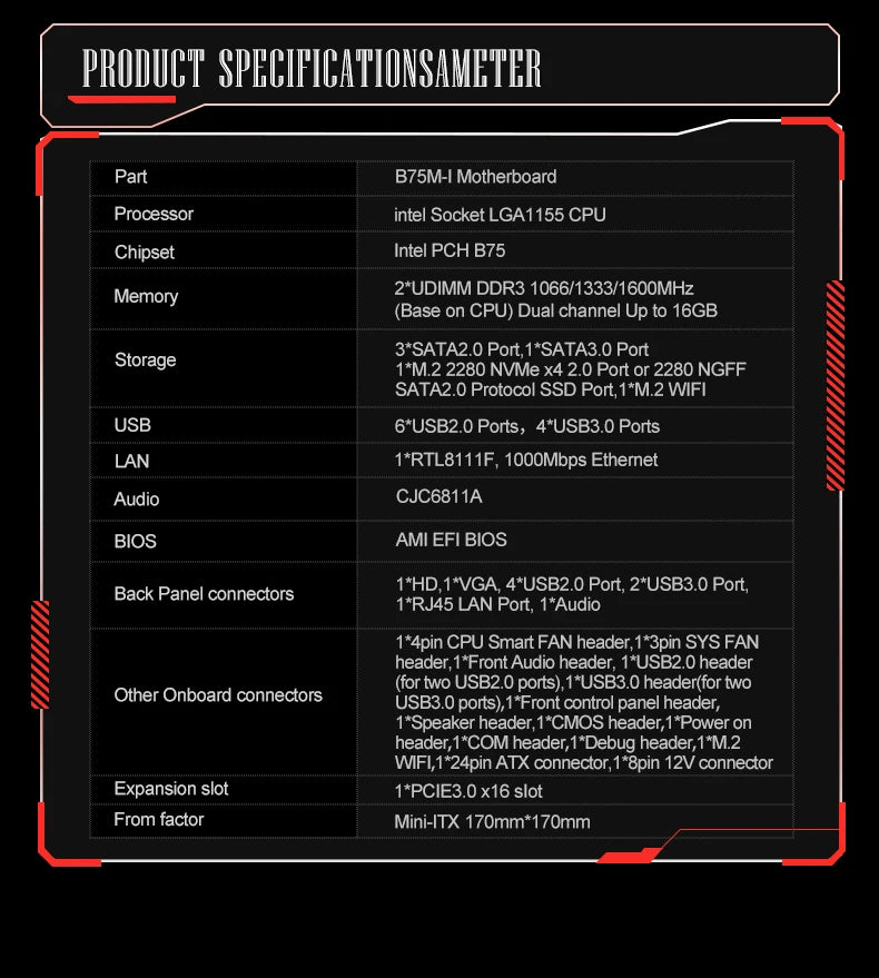 B75 M-I mini ITX Desktop Motherboard LGA 1155 Set with Core I5 3570 CPU 8GB (2*4GB)1600MHz DDR3 PC Memory and Cooler Kit Set b75