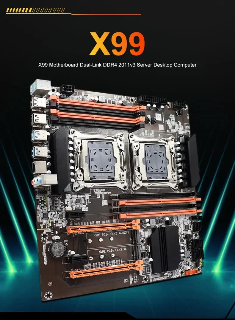 SOYO X99 Dual CPU Gaming Motherboard Set lntel Xeon E5 2680 V4&DDR4 64GB (4*16GB) LGA2011-3 M.2 NVME for Server Computer Host