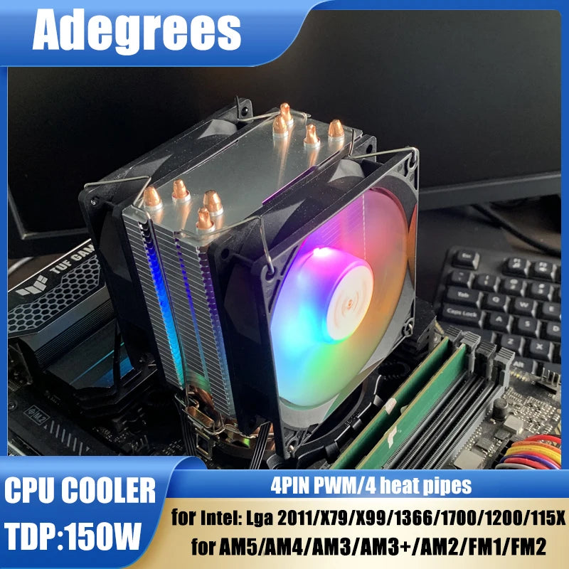 X99 CPU Air Cooler 2/4 Heat pipes 3PIN/4PIN Quiet CPU RGB Cooling Fan For Intel LGA 775 1366 1151 1155 1200 1700 2011 AM4 AM5