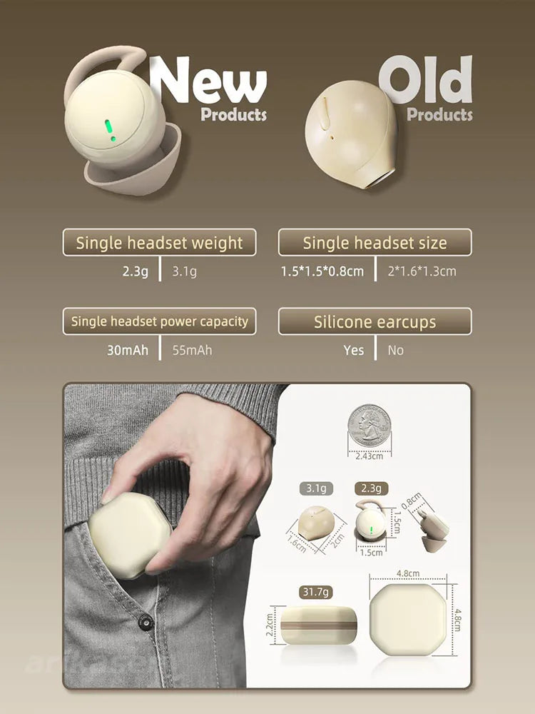 Wireless Earbuds for Sleeping invisible Small Bluetooth Eraphones Mini Comfortable Noise Blocking for Side Sleeping Home Work