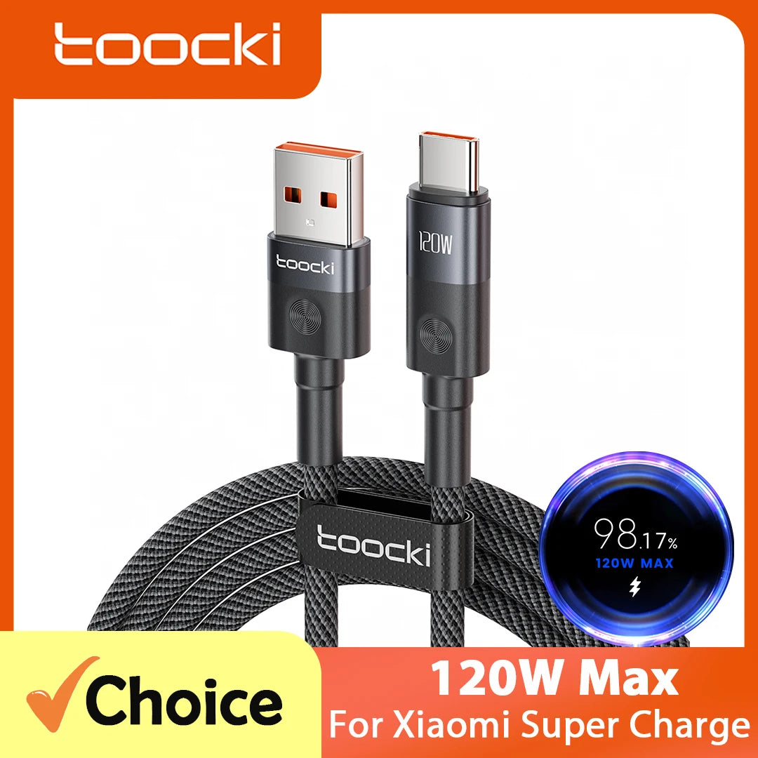 Toocki 6A USB to Type C Cable Charger 120W Turbo Super Charge USB C Cable Fast Charging for Xiaomi Mi 13 17 Pro Redmi Note POCO