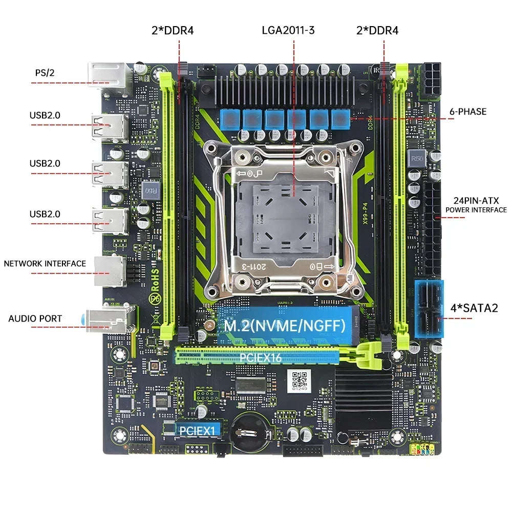 SOYO X99 Gaming Motherboard USB3.0 M.2 Nvme Sata 3 Dual Channel DDR4 Memory PCIEx16 LGA2011 for Desktop Computer Combo