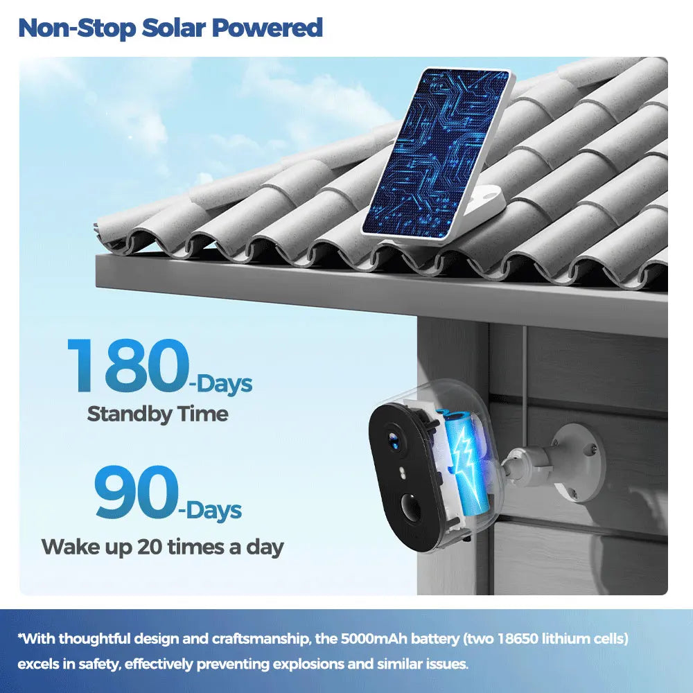 ALEVIO 2.5K Outdoor Solar Surveillance Camera WiFi Wireless Security Camera Ultra Standby AI Detection Color Vision Battery Cam