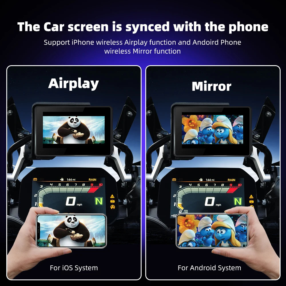 EKIY 5.0" Wireless CarPlay Moto Android Auto Portable Digital Motorcycle Dashboard GPS Navigation Screen For BMW R1200GS R1250GS