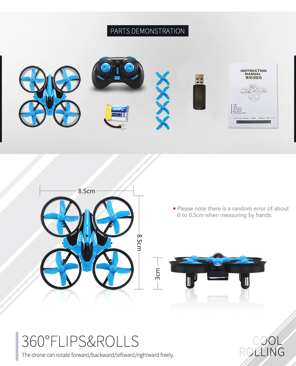 H36 Mini Drone 6-Axis Headless FPV Drones Pocket Remote Control Helicopter Plane RC Dron Quadcopter Toys Christmas Gift for Kids