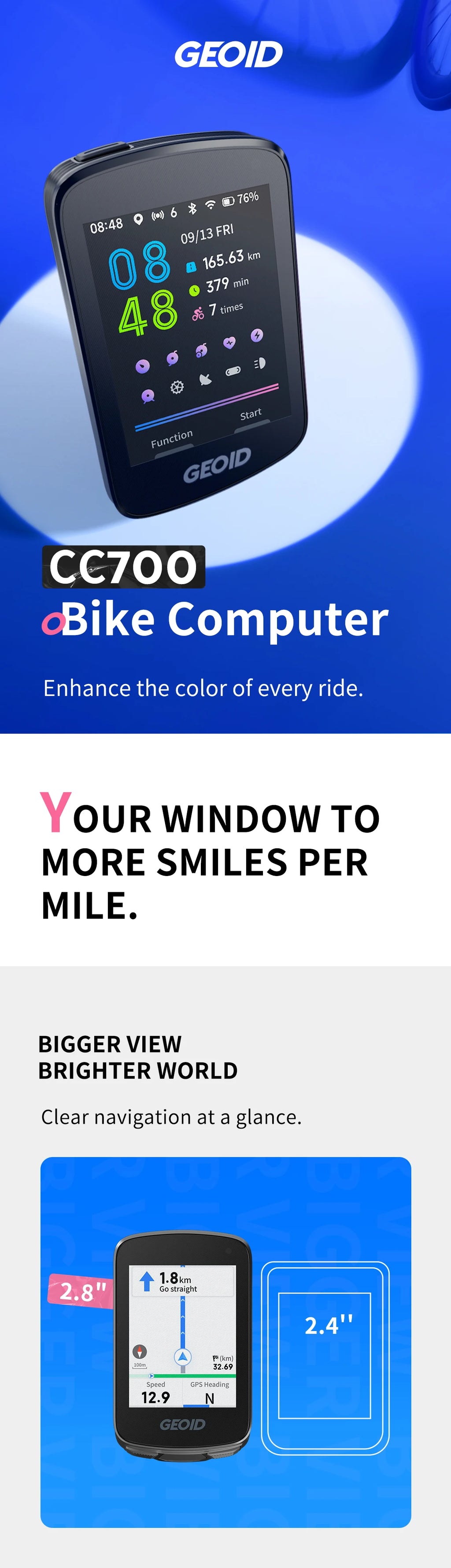 GEOID CC700 Bike Computer Wireless Color Screen ANT+ WIFI Bicycle Speedometer IPX7 Waterproof Route Navigation Cycling Odometer