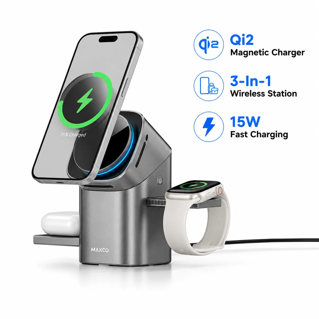 2026 Qi2 Automatic Touch Magnetic Multi-function 3 in 1 Wireless Charger for Iphone17 16 15 14 13 Pro Max Iwatch Airpods Charger