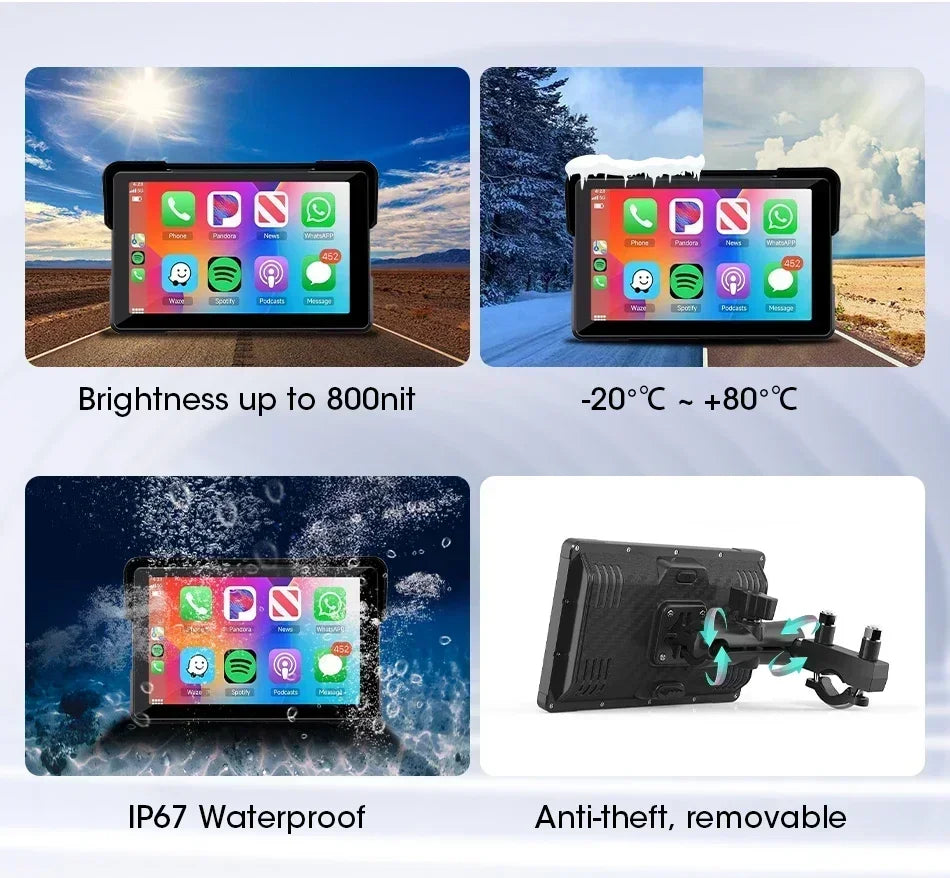 7 inch Portable Motorcycle GPS Navigation IPX7 Waterproof LCD Display For Wireless CarPlay Android Auto Support DVR TPMS