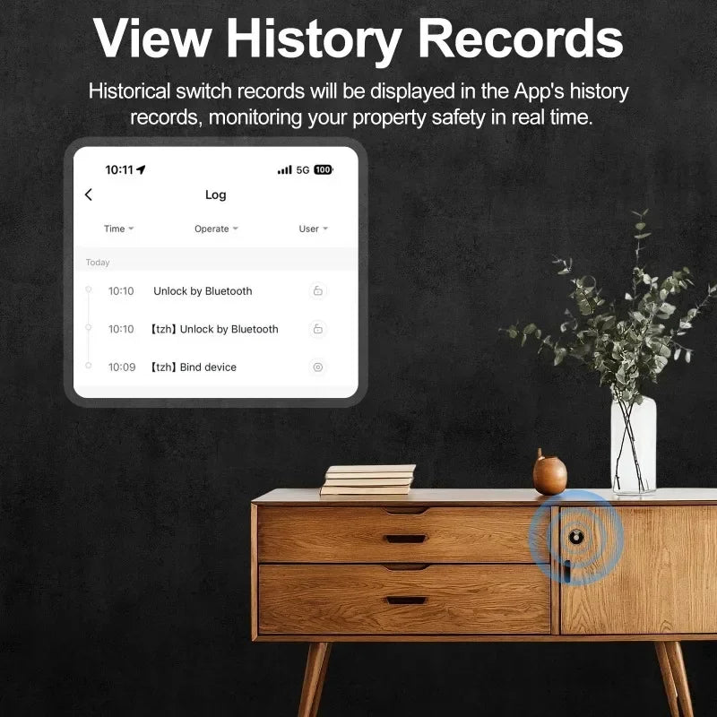 Tuya Bluetooth Smart Wood Cabinet Lock App Remote Control Monitoring Keyless IC Card Unlock Door Locker Furniture Drawer