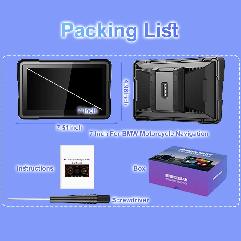 7 Inch Wireless CarPlay Moto Android Auto Portable Digital Motorcycle Dashboard GPS Navigation For BMW R1300GS R1250GS Screen