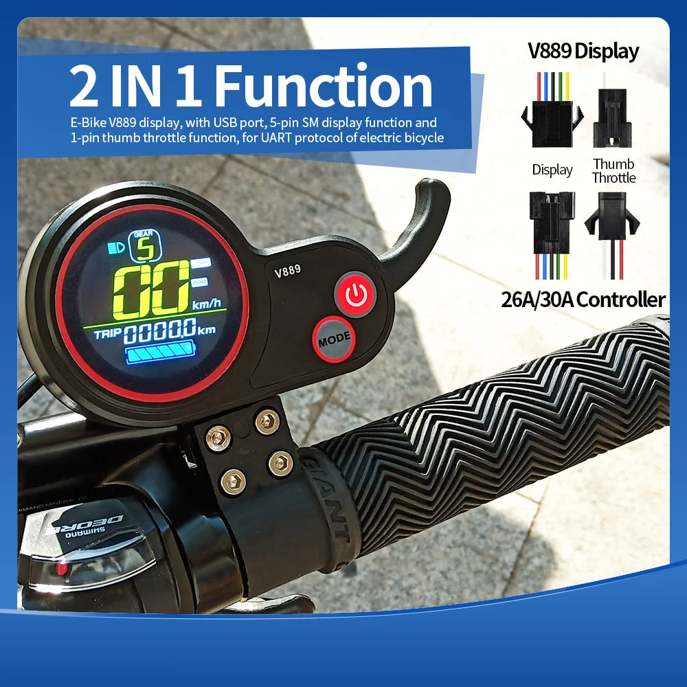 Ebike 17A26A30A40A45A Sinawave Controller 36V/48V LCD DIsplay V889 Wheel Hub Motor 500W-2000W Electric Bicycle Conversion Kit