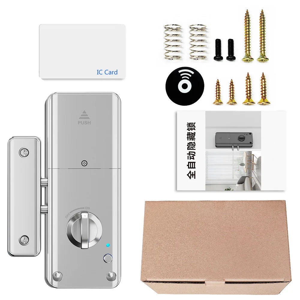 Tuya APP Remotely Control IC Card Lock Invisible Automatic Motor Bolt Lock For Home Wooden Door No Drilling Hole Installation
