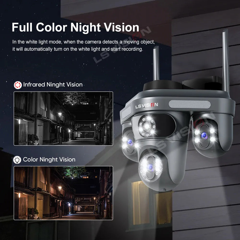 LS VISION 15MP Three Screens WiFi Security Camera Outdoor Three Lens Remote Rotation Color Night Vision Auto Tracking CCTV Cam
