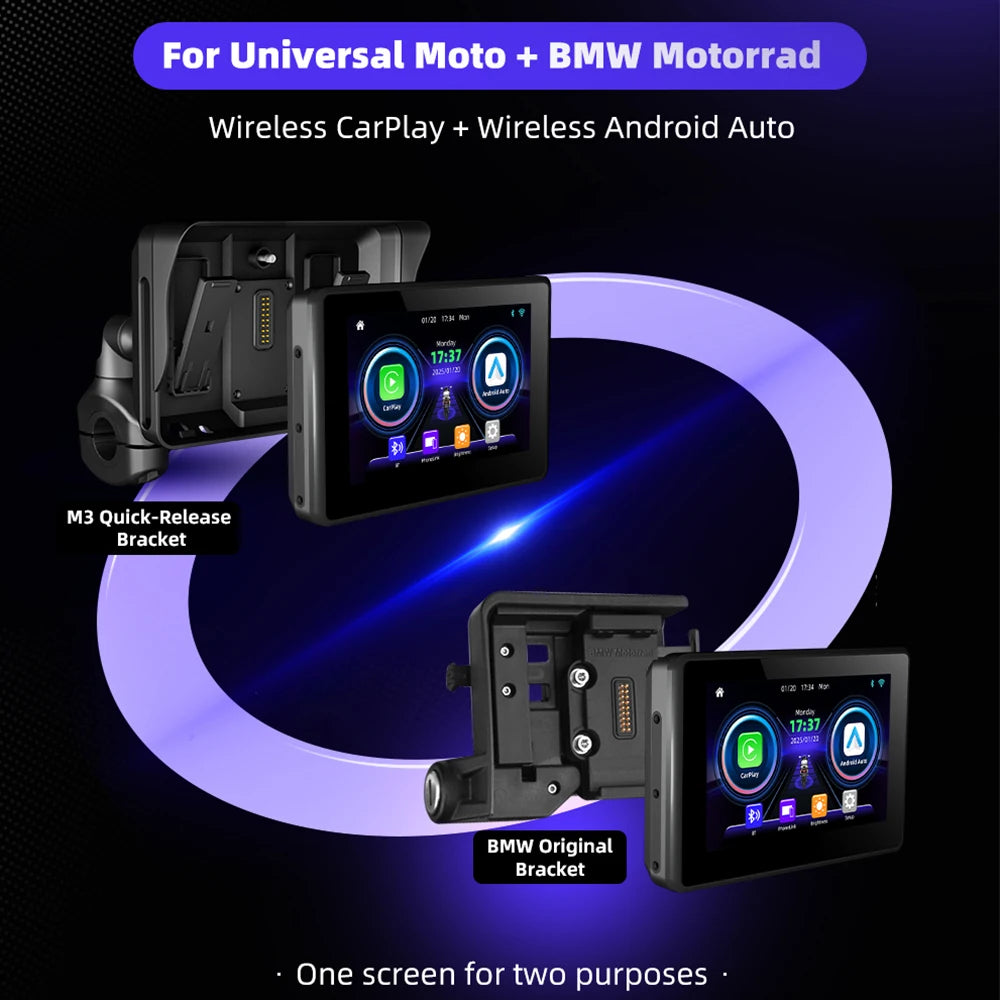 EKIY 5.0" Wireless CarPlay Moto Android Auto Portable Digital Motorcycle Dashboard GPS Navigation Screen For BMW R1200GS R1250GS