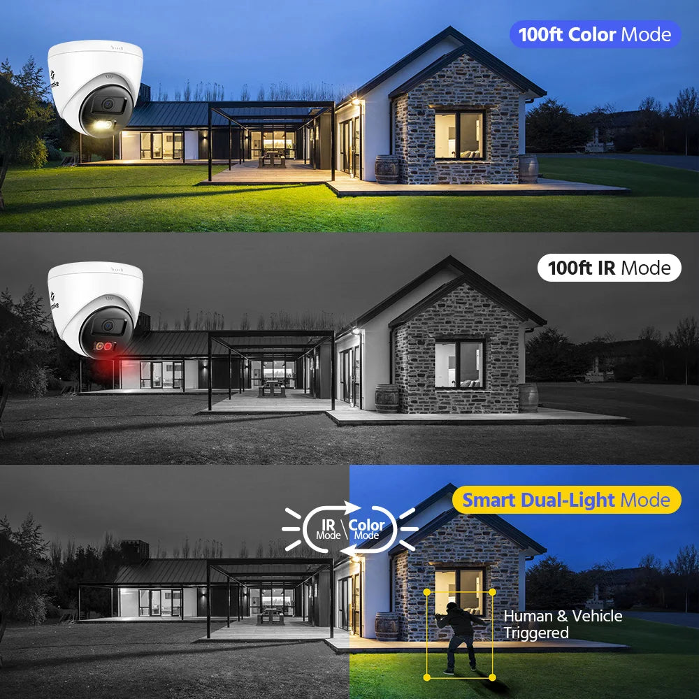ANNKE 3K IR Network Security IP Camera Two-Way Audio Support flashing/ Audio alarm Smart Dual-Light Waterproof POE Camera 2.8 mm