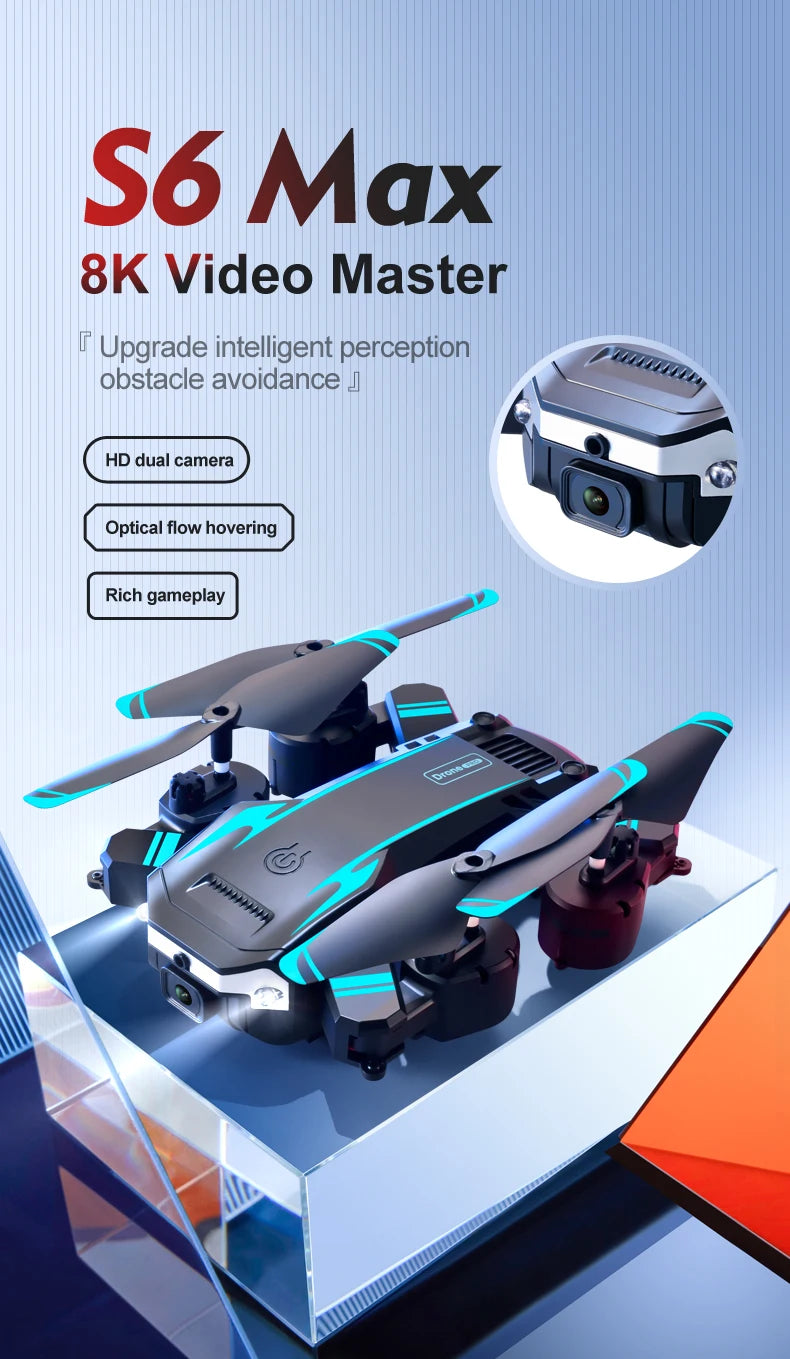 S6 Pro Mini Drone 8K 5G WIFI Professional HD Aerial Photography Dual Camera 360 Obstacle Avoidance Quadrotor Toy
