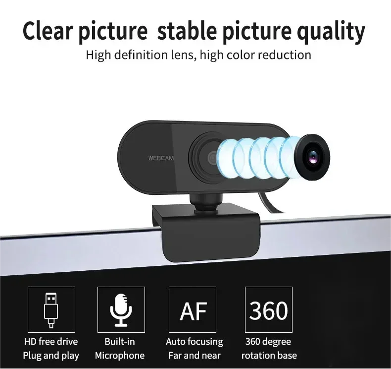 USB Webcam with Built-in Microphone, Plug and Play PC Camera 360° Rotatable for Video Calls, Zoom, Teams, Streaming