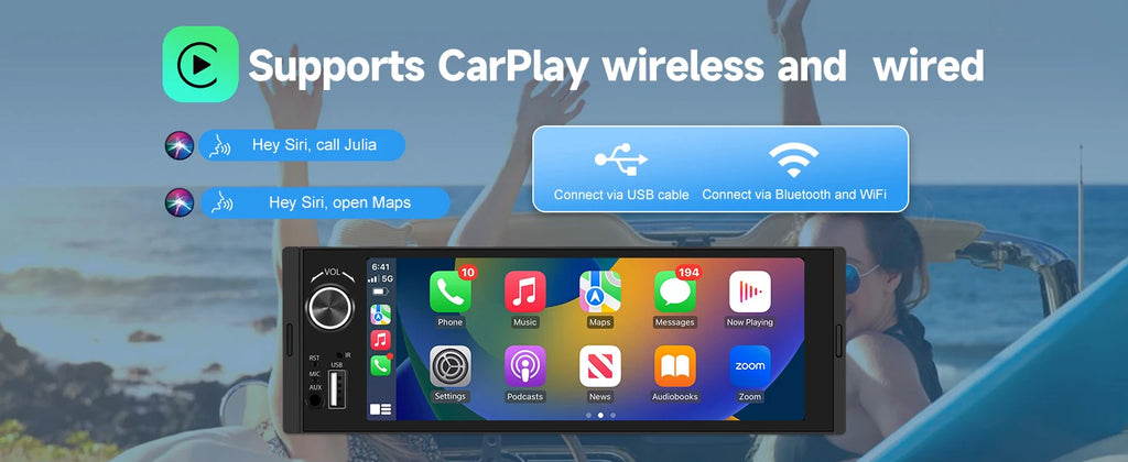 1DIN 6.86inch Universal MP5 Car Radio Support Wireless Carplay Android AUTO AUX USB BT Touch Screen Multimedia Video Player