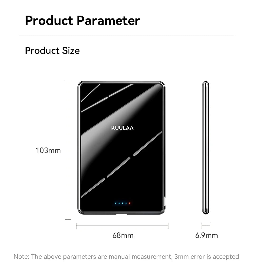 KUULAA Magnetic Power Bank 5000mAh Portable Charger 20W Fast Charging External Battery For Magsafe For iPhone17 16 15 14 Por Max