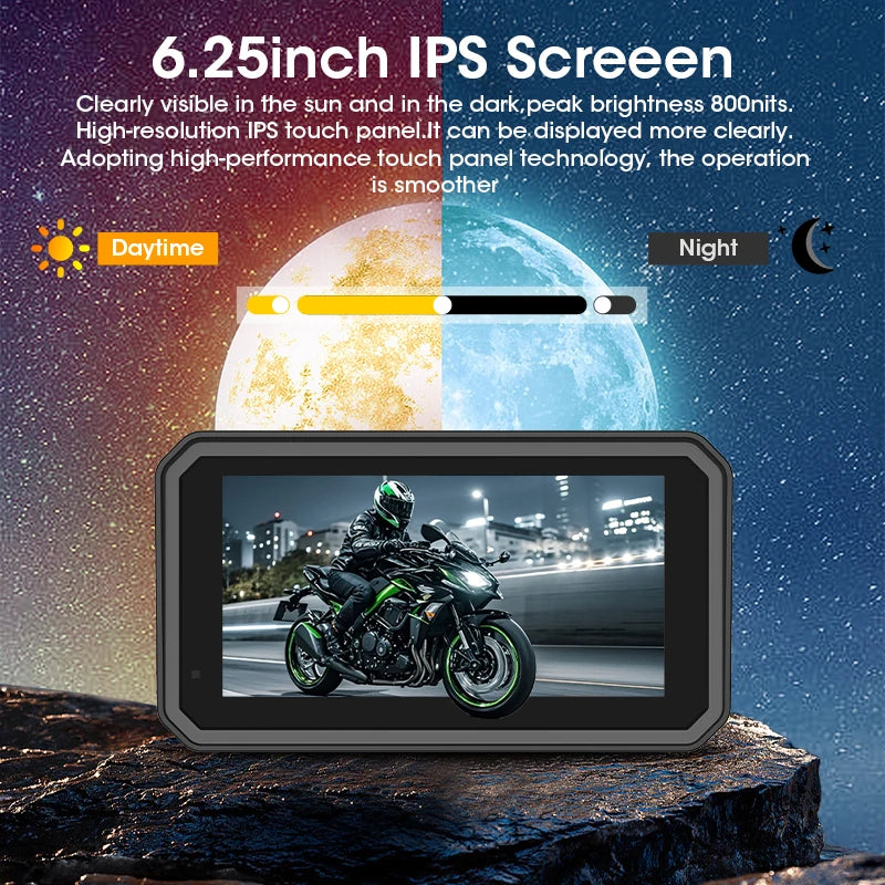 Jansite 5/6.25'' GPS for Motorcycles Carplay DVR Navigation Display Screen Android Auto Moto Accrssories IP67 Waterproof Monitor