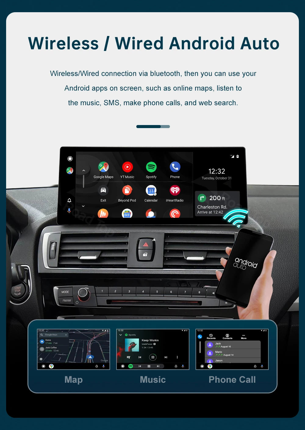 12.3 RoadTop Wireless CarPlay Android Auto Multimedia Linux Screen For BMW Series 1 2 F20 F21 F22 F23 F45 F46 NBT EVO 2012-2018