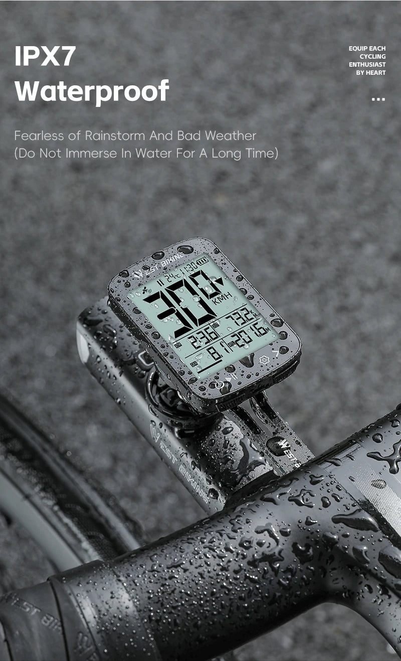 WEST BIKING Intelligent GPS Bicycle Computer Large Screen Wireless Cycling Speedometer IPX7 Waterproof Lightweight Bike Odometer