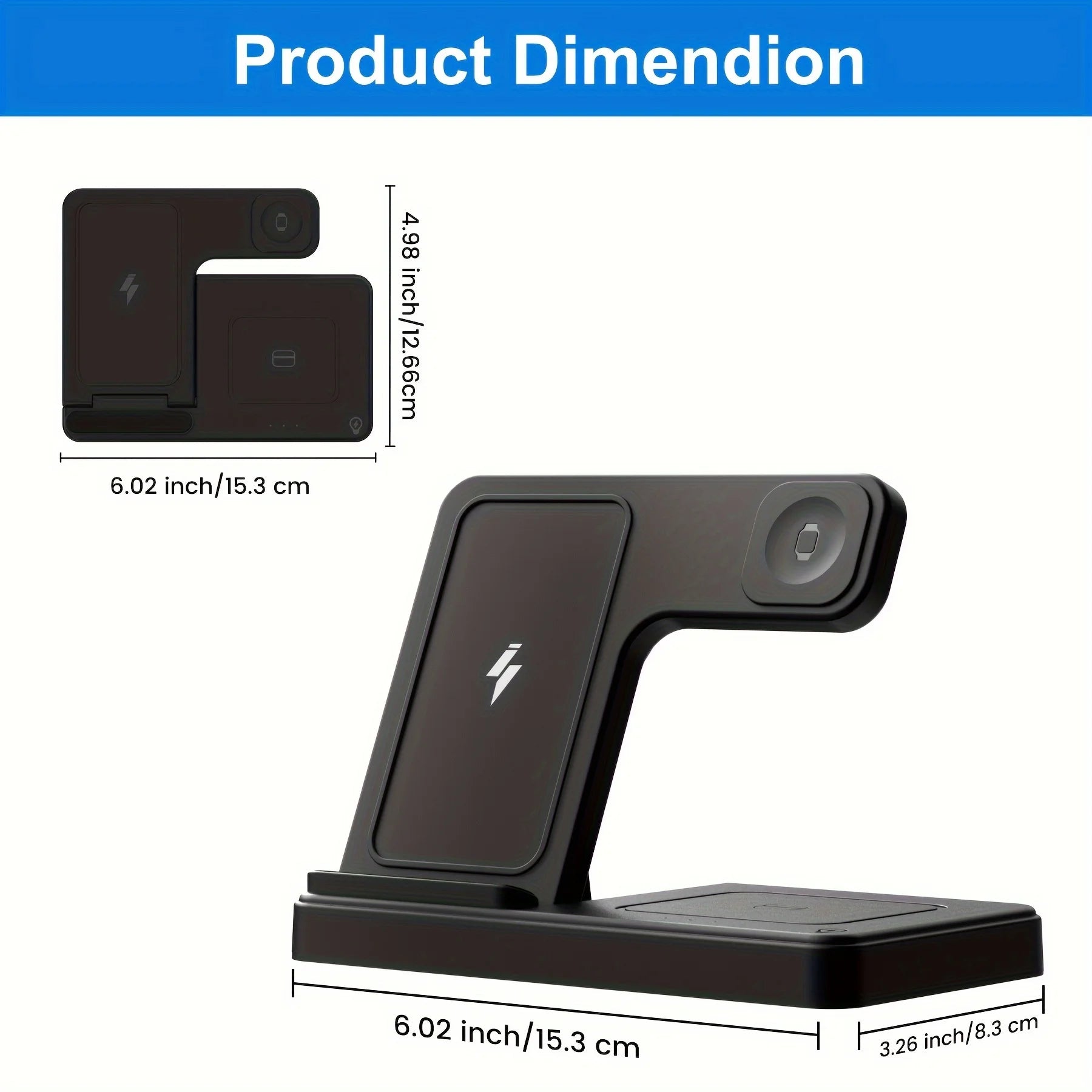 3 In 1 Magnetic Wireless Charger Stand 15W Fast Charging Dock Station Multiple Devices for iPhone 15 14 13 8 Apple Watch Airpods