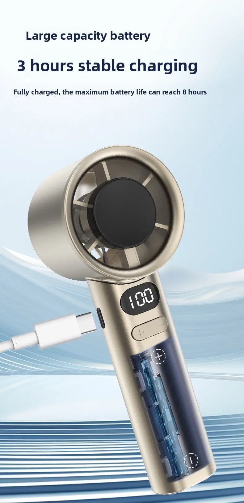 Handheld Fan High-Speed Portable Turbofan USB Rechargeable Electric Fan Digital Display 120 Speeds Infinitely Adjustable