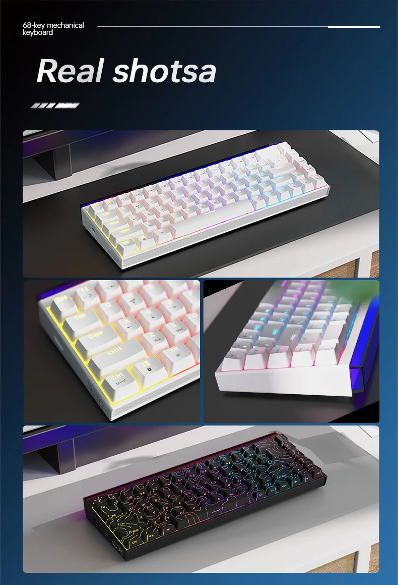 AJAZZ NK68 V2 Wired Mechanical Gaming Keyboard, Red Switch, Full Hot-Swappable, RGB Streamer Light, 68 Keys for Gaming & Office