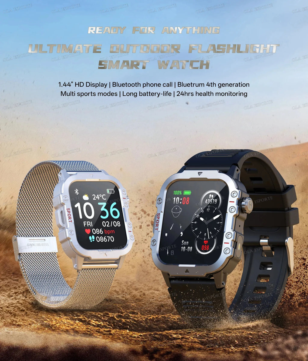 2026 New Military-grade Smart Watch Men GPS Flashlight 3ATM Waterproof Watch Bluetooth Call 100+Sport Outdoor Smartwatch Pk Hw12