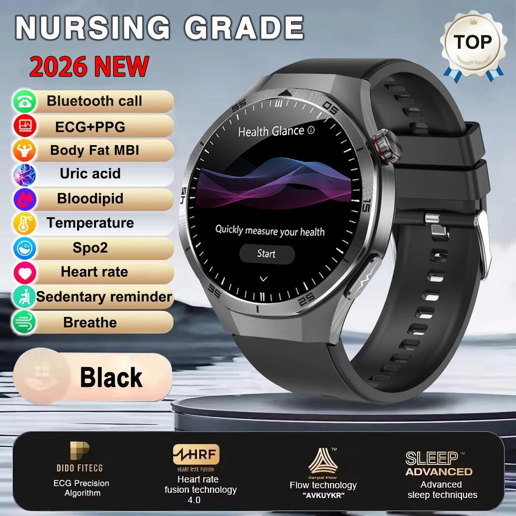 2026 Health Nursing Grade New Blood pressure Smart Watch Men Lipid Uric Acid Tracker ECG+PPG Clock HD Call NFC Smartwatch Women