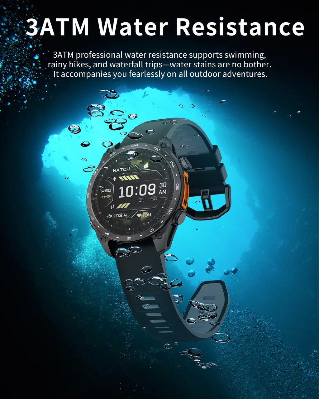 New Military Outdoor Smartwatch Built-in GPS Compass Altimeter 3ATM Waterproof 530mAh BT Call Watches Sports Smart Watch Men