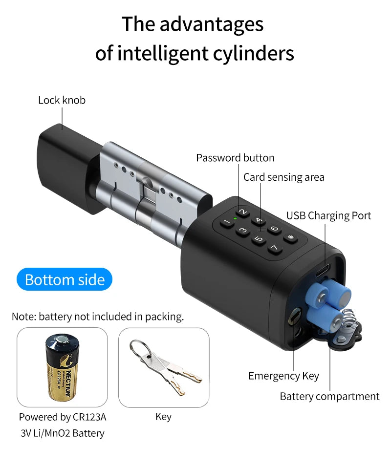 TTLock/ Tuya Bluetooth Smart Fingerprint Digital Cylinder Lock with APP/Password/RFID Card/Key unlock V1 Adjustable Length