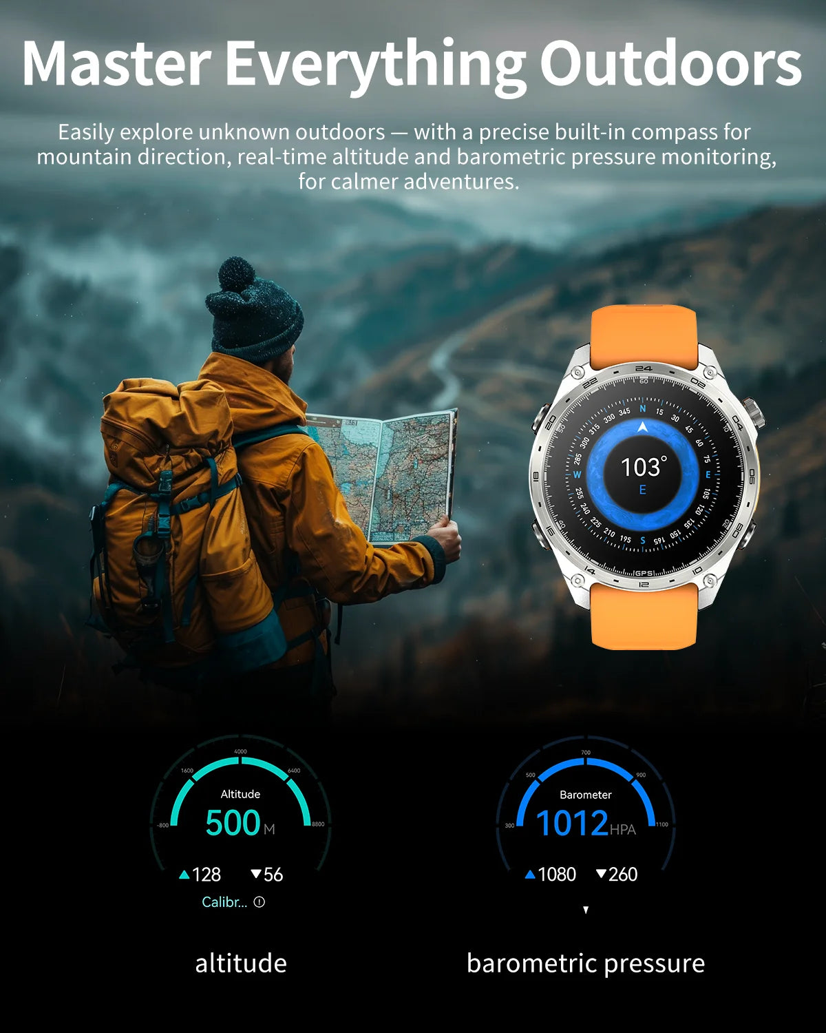New Military Outdoor Smartwatch Built-in GPS Compass Altimeter 3ATM Waterproof 530mAh BT Call Watches Sports Smart Watch Men