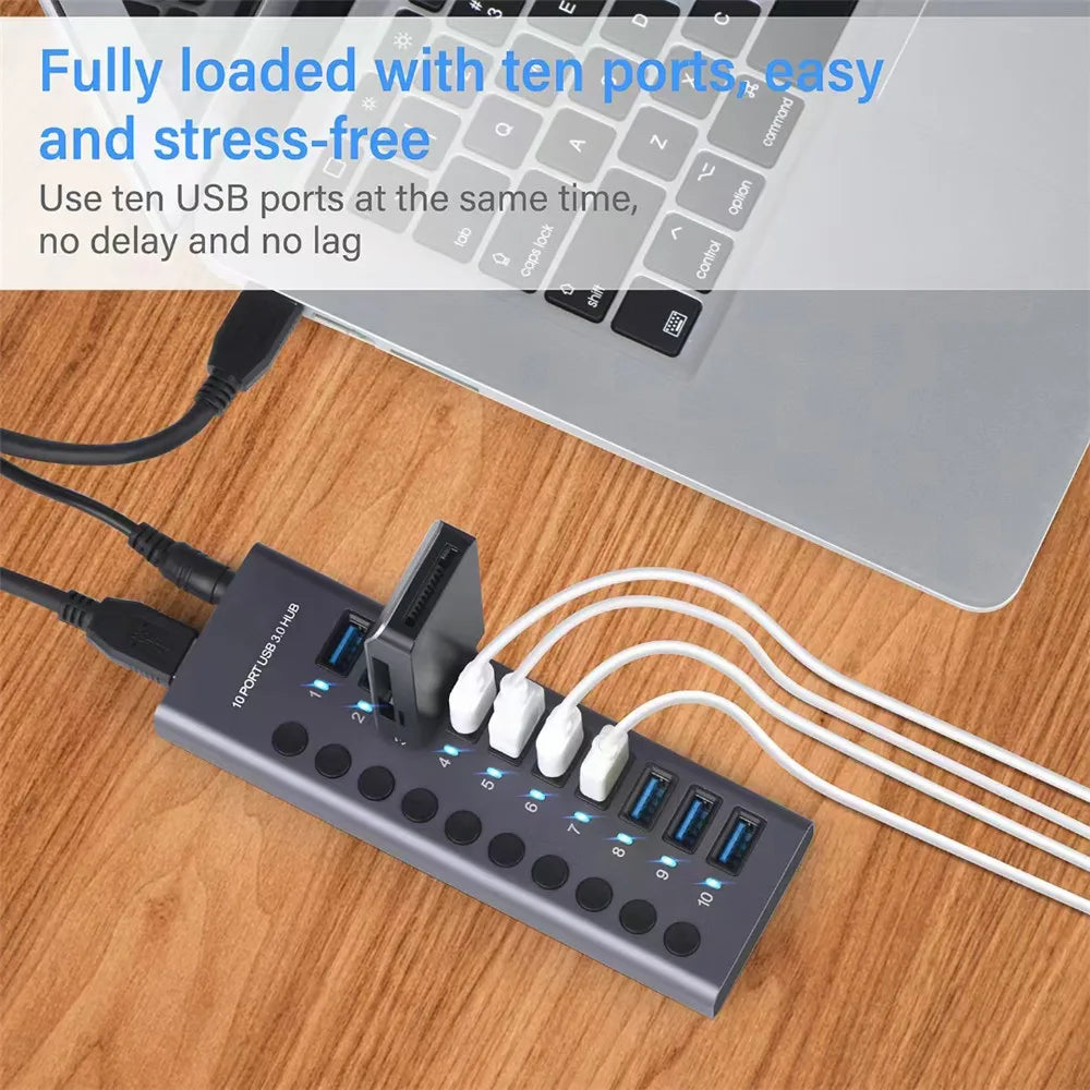 MZX 10/7/4-Port USB 3.0 A Hub Aluminum Multi-Hub Splitter Concentrator Extensior Dock Switch Adapter for PC Laptop Accessories