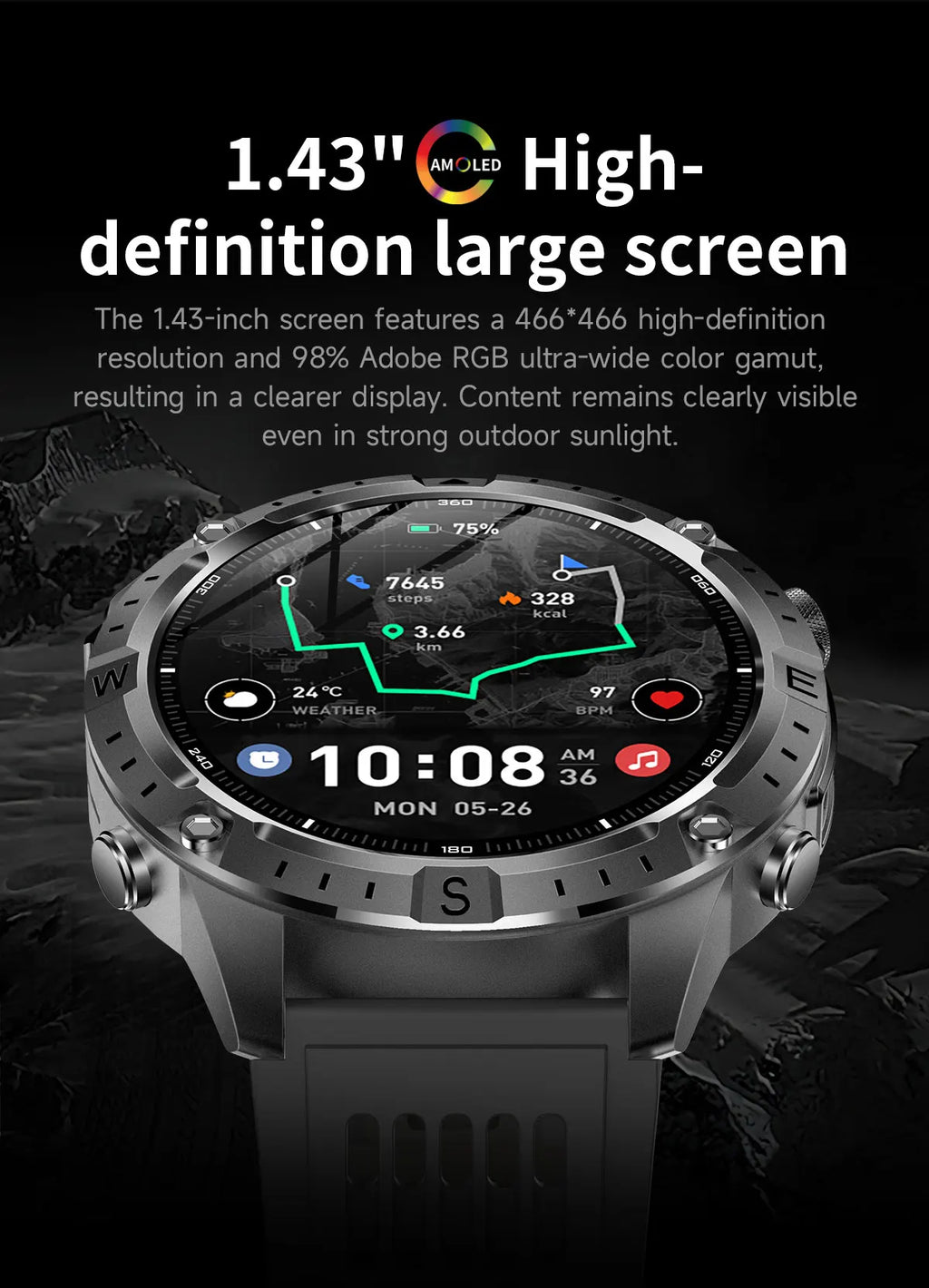 New Outdoor Offline GPS Map Smart Watch 2GB Memory AI Chat GPT Bluetooth Call 3ATM Waterproof AMOLED HD Men Sports Smartwatches