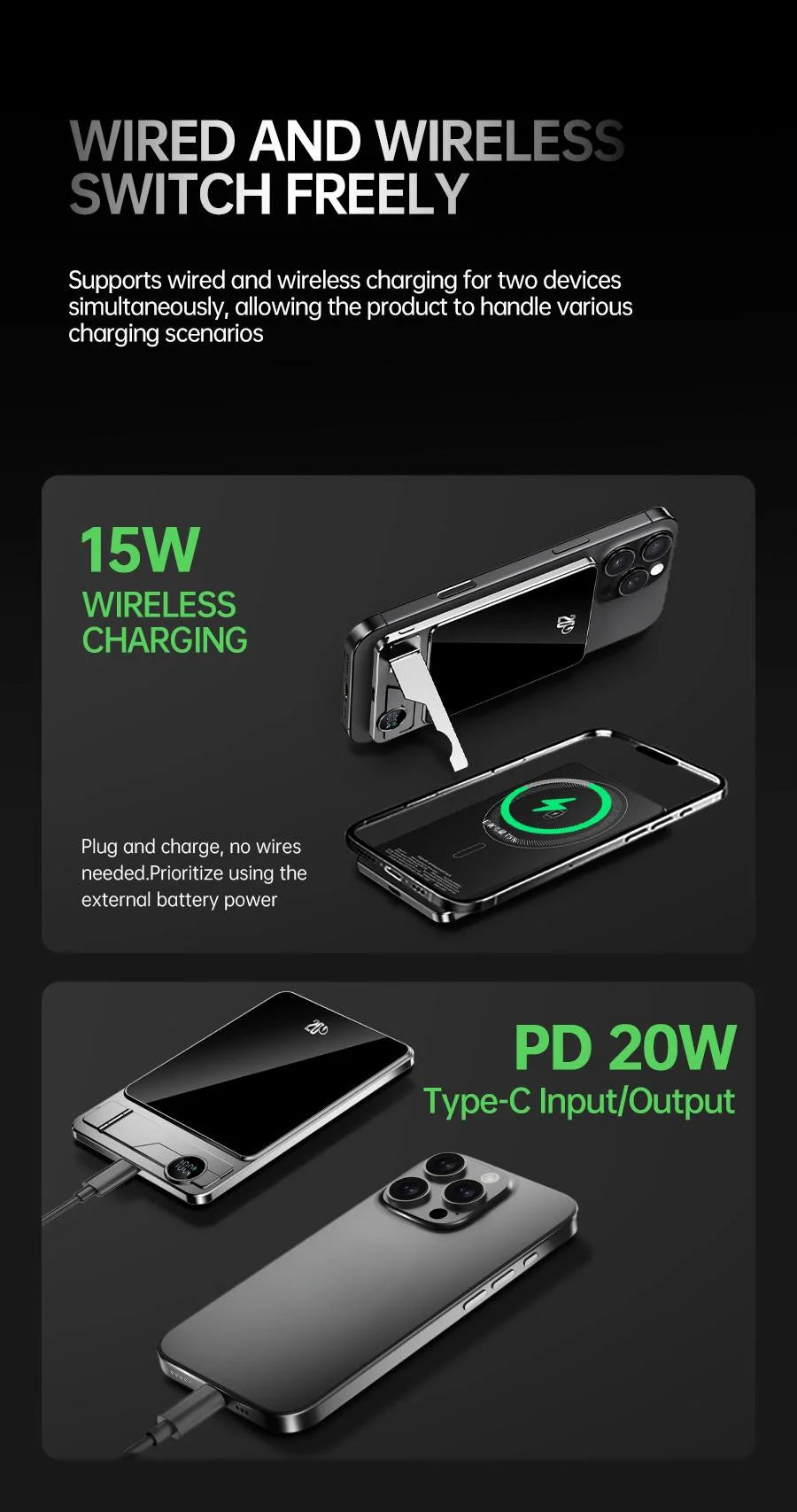 10000mAh Ultra Slim Power Bank for MagSafe,Magnetic Wireless 20W Fast Charging Portable Battery For iPhone Samsung Xiaomi iWatch