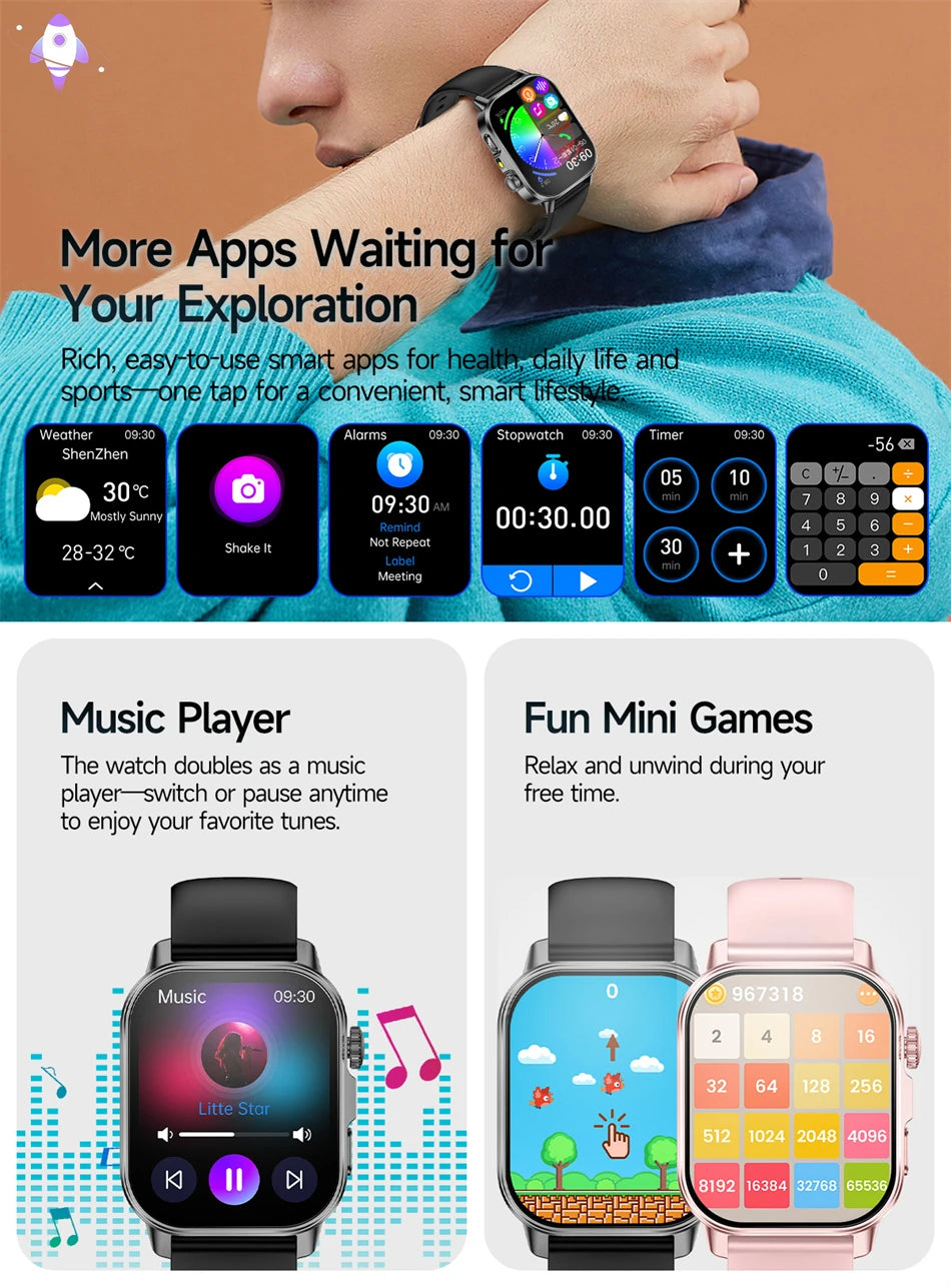 2026 New Health Nursing Grade Smart Watch Men Blood Lipid Uric Acid Tracker ECG+PPG Clock Bluetooth Call Smartwatches Men Women
