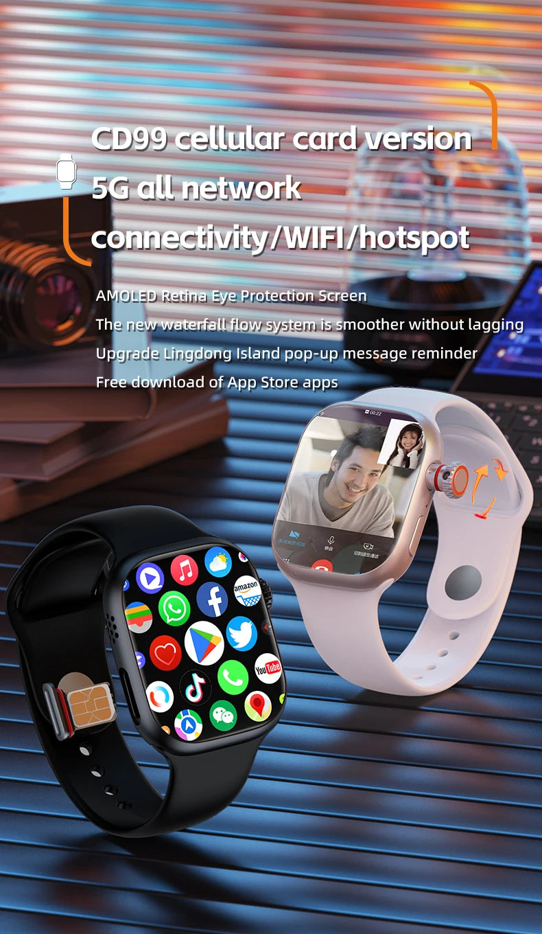 CD99 watch X 5G smartwatch 2.29inch AMOLED 5G LTE smart watch with 180 ° rotary camera GPS WiFi SIM card slot health monitoring