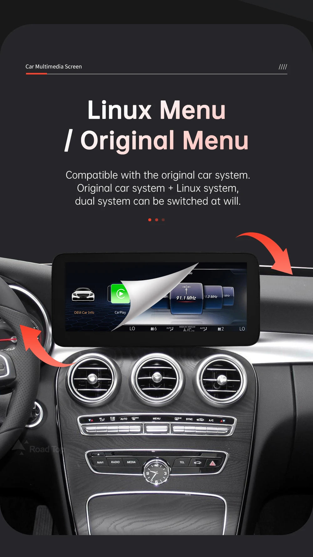 Wireless CarPlay Android Auto Multimedia Screen for Mercedes-Benz C Class W205 GLC V Class W447 A W176 CLA GLA 2015-2018 NTG5.0