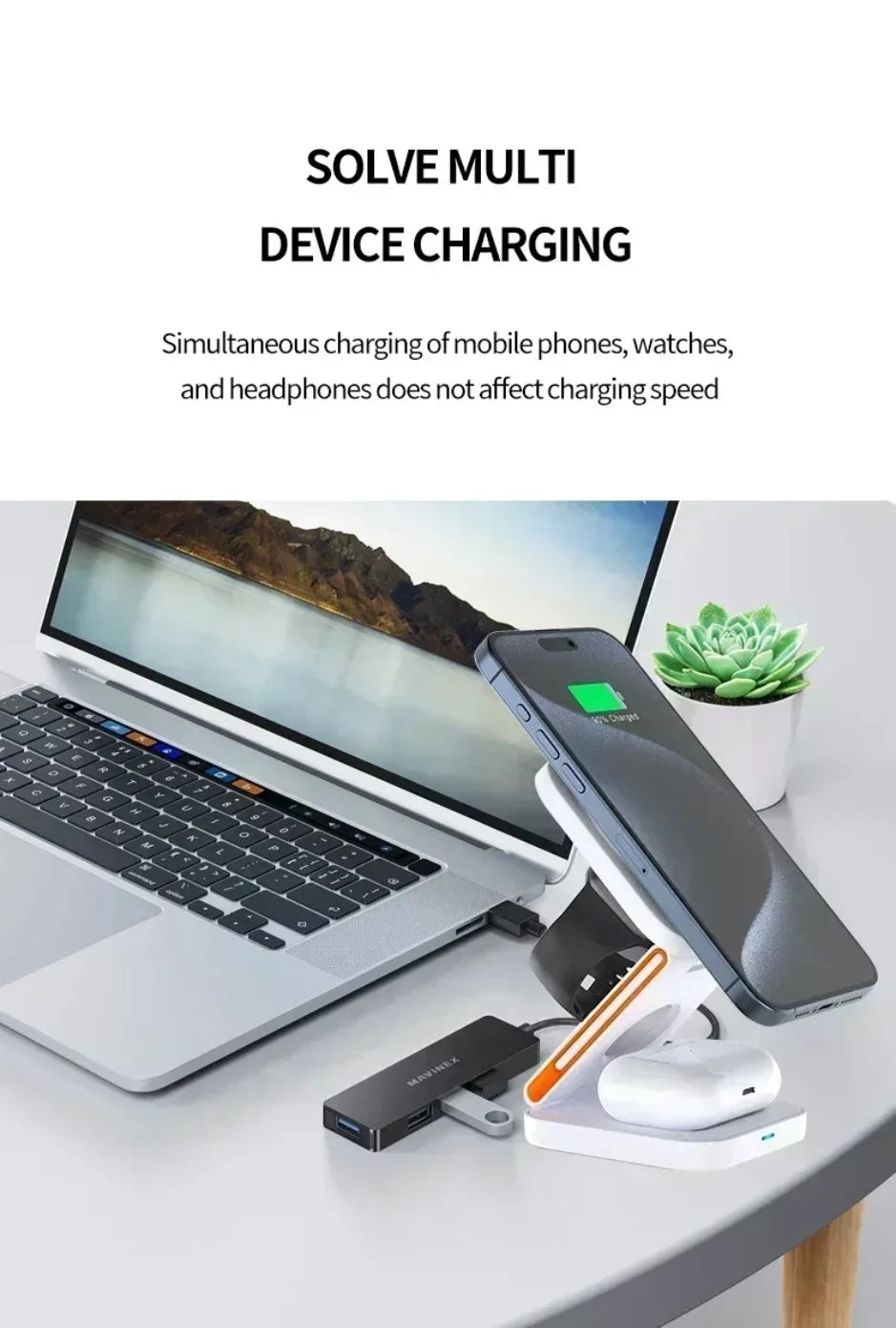 XIKCU 3 in 1 Foldable Charging Station Fast Magnetic Wireless Charger Stand for iPhone 16-12 Apple Watch 9 8 7 6 Airpods Pro