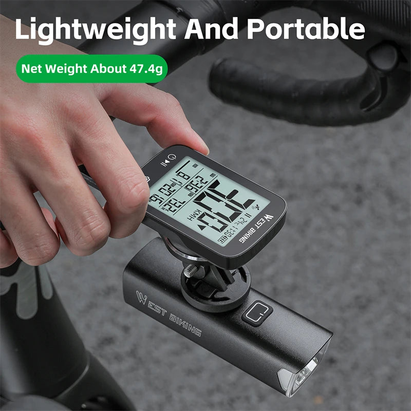 WEST BIKING Intelligent GPS Bicycle Computer Large Screen Wireless Cycling Speedometer IPX7 Waterproof Lightweight Bike Odometer