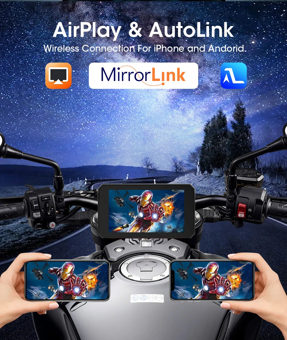 Jansite Dual Bluetooth Motorcycle Carplay Screen Navigation GPS Display IP67 Waterproof Support Helmet Intercom Moto Accessories