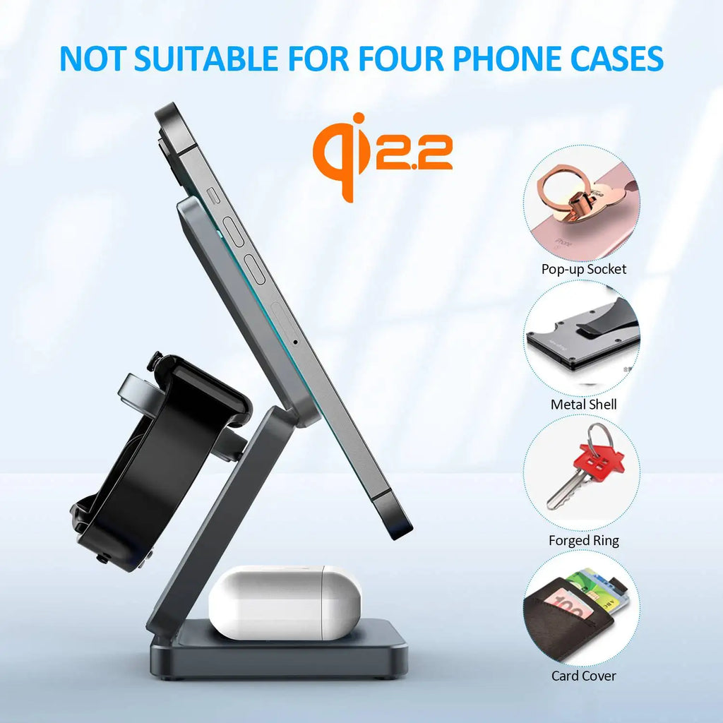 Qi1/Qi2.2 Foldable 3-in-1 Magnetic Wireless Charging Station for iPhone 12~17 Series AirPods iWatch Portable Travel Charger