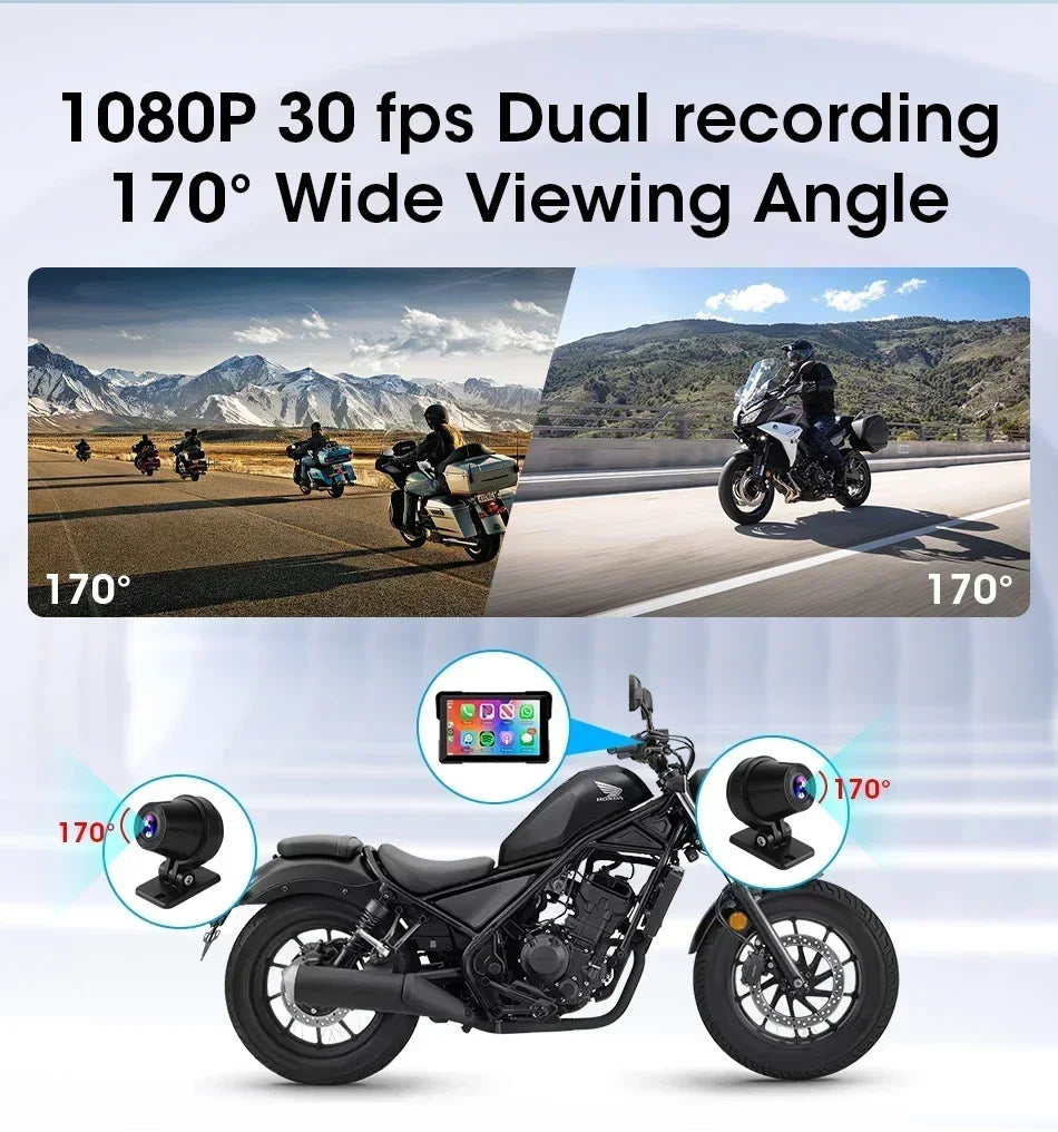 7 inch Portable Motorcycle GPS Navigation IPX7 Waterproof LCD Display For Wireless CarPlay Android Auto Support DVR TPMS