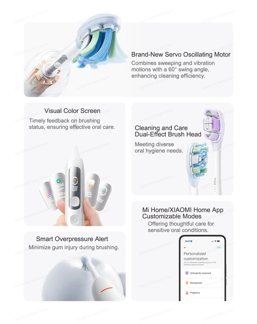 MIJIA Smart Servo-Oscillation Electric Toothbrush Pro,IPX8 Waterproof & Travel Lock,180-day long battery life,App Control
