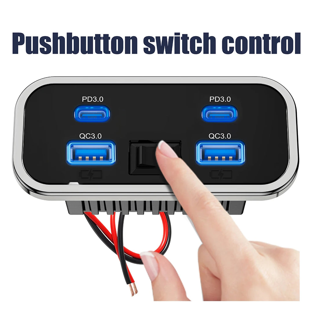 12/24V QC3.0 PD Car Charger Socket Quick Charge Dual USB Dual QC 3.0 Fast Charging Outlet Panel Adapter for Truck Camper Caravan