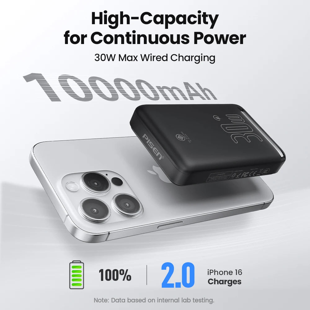 PISEN PD 30W Qi2 15W Wireless Magnetic Power Bank 10000mAh With Stand Fast Charging CCC Powerbank For MagSafe iPhone 17 16 15 14