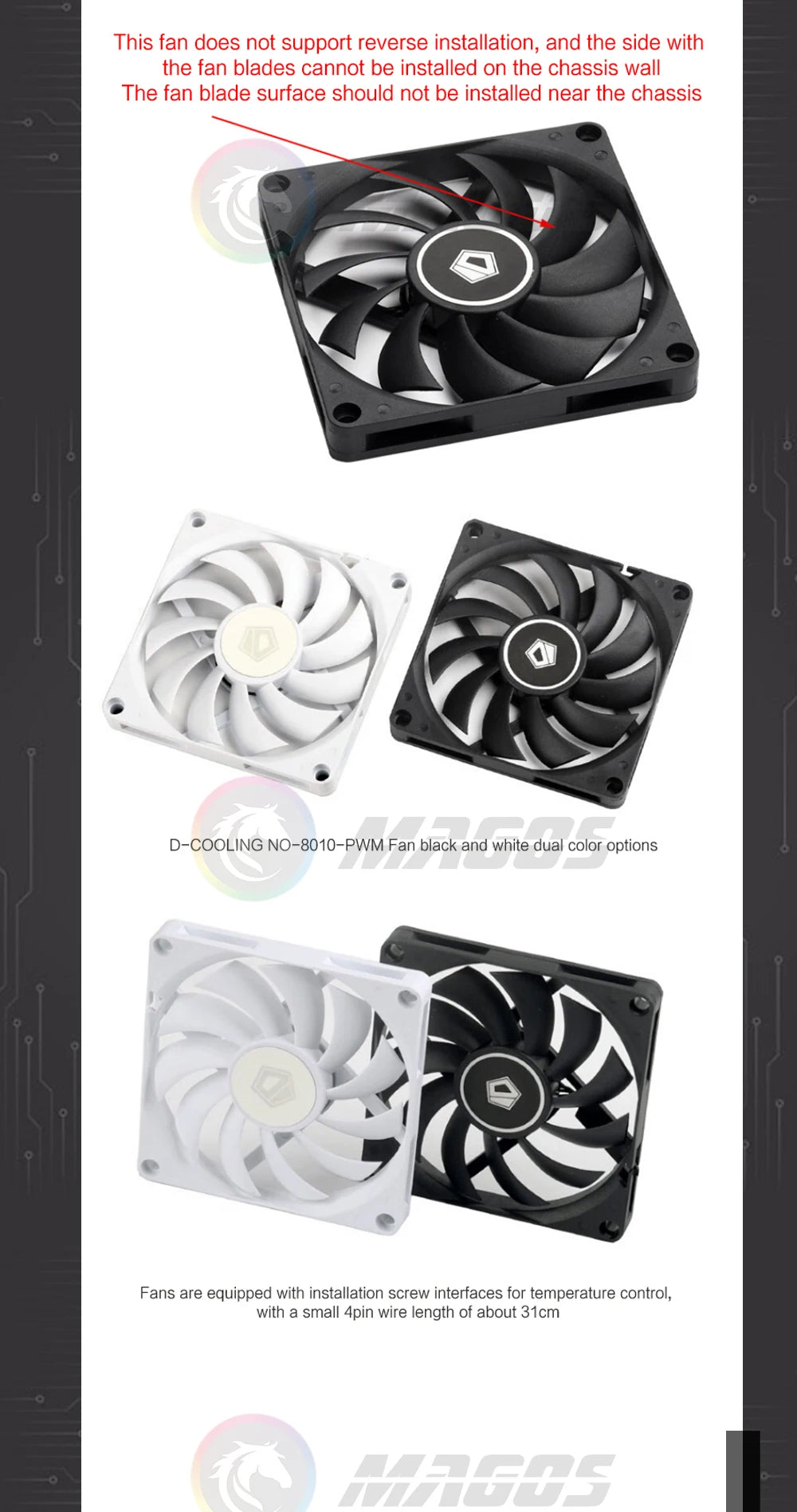 8010 80mmCase Fan Ultra Slim ,White/ Black,10MM Ultra-Thin PWM Temperature Control 8CM Computer CPU Cooling Fan,